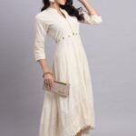 Women Pure Cotton Mandarin Collar Fit and Flare Dress