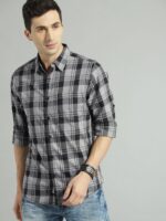 Roadster The Lifestyle Co Men Black & Grey Regular Fit Checked Casual Shirt