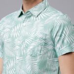 Men Green & White Slim Fit Printed Casual Shirt