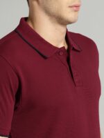 Men Maroon Solid Polo Collar T-shirt - Image 2