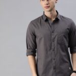 Roadster Men Charcoal Regular Fit Solid Casual Shirt