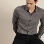Men Easy Care Grey & Black Self Design Sustainable Formal Shirt