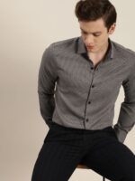 Men Easy Care Grey & Black Self Design Sustainable Formal Shirt
