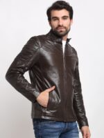 Mandarin Collar Leather Jacket - Image 2
