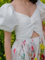 Women Floral Printed Puff Sleeve Cut-Outs Fit & Flare Dress - Image 2