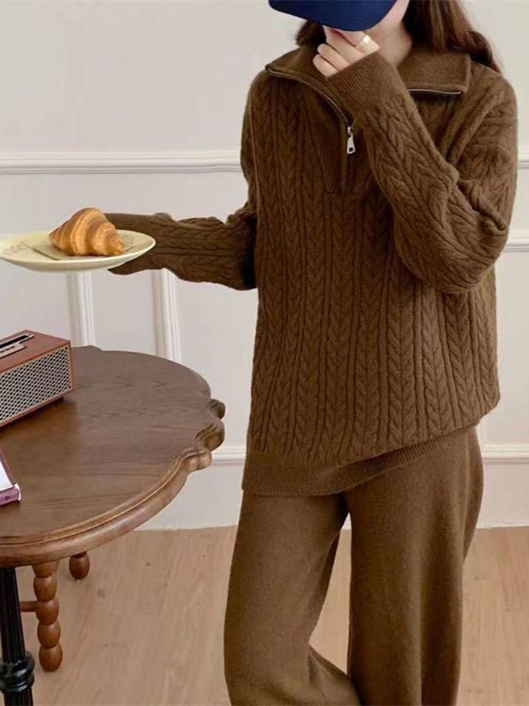 RKaGFZO1_c8c566fb5a6042b596456a318b6a6af3.jpg Mustard Paxton Winter Woollen Co-Ords Set - Tracksuit - Image 1