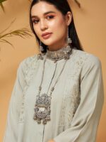 Taupe Embroidered Tunic With Palazzos - Image 2