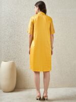 Women Floral Embroidered Cotton Shirt Collar Shirt Dress - Image 4