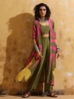 Printed Muslin Silk Top Jacket With Trousers Co-Ords