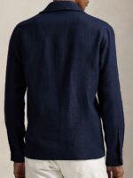 Herringbone Patterned Linen-Cotton Slim-Fit Tailored Blazer - Image 2